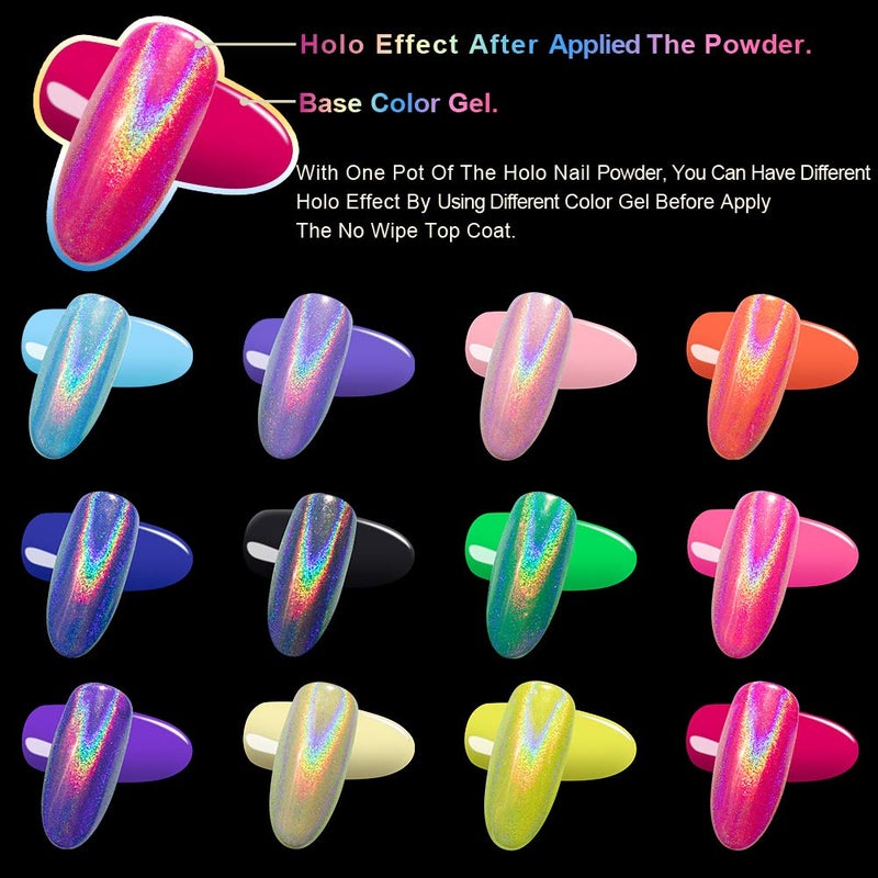 BELLEBOOST Holographic Nail Powder Holo Powders for Nails Chrome Nail Polishing Powder Rainbow Unicorn Mirror Effect Glitter Dust Manicure Pigment Nail Art DIY Deco with Sponge Tool/3pcs, 0.04oz/1g - Image 3